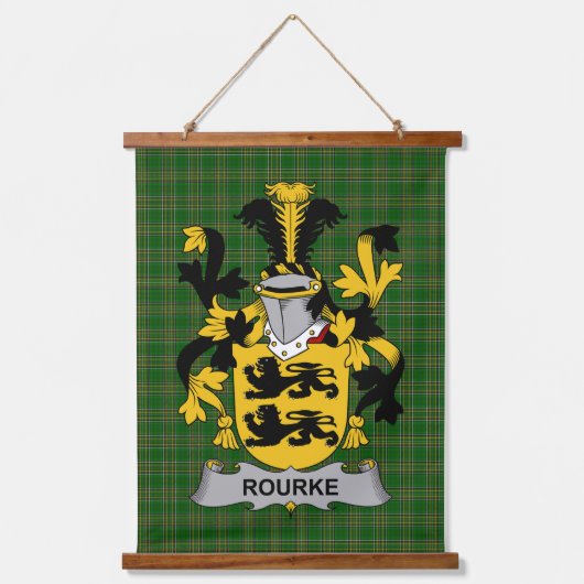 Irisches Rourke oder O_Rourke Wappen Familienwappe Wandteppich Mit Holzrahmen (Vorderseite)