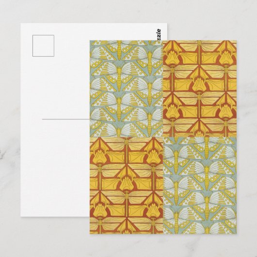 Irises Dragonflies Butterflies Art Nouveau Postkarte (Vorne/Hinten)