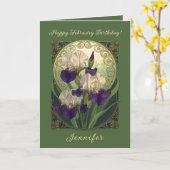 Irises February Birthday Flowers Art Nouveau Style Karte (Gelbe Blume)