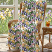 Irises in Yellow Purple on White Floral Fleecedecke