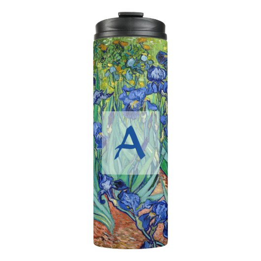 Irises Vincent Van Gogh Blue Flowers Art Monogram Thermosbecher (Vorderseite)