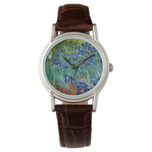 Irises Vincent van Gogh Vintage Malerei Armbanduhr (Vorderseite)
