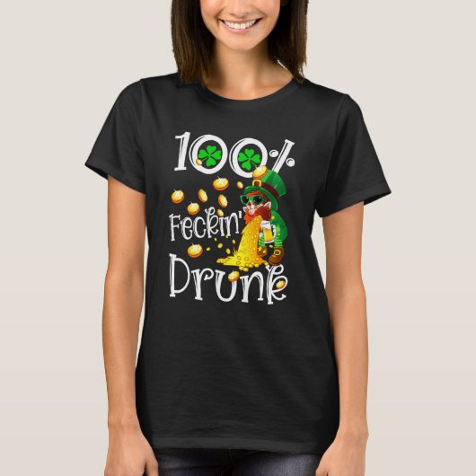 Irish 100 Feckin Drunk Leprechaun Puking Drink Pat T-Shirt (Vorderseite)