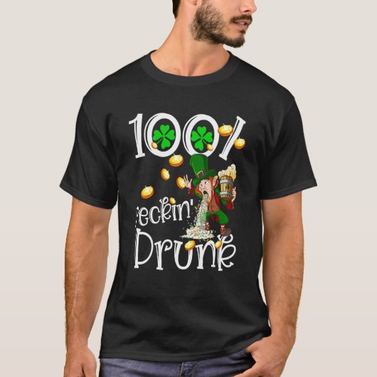 Irish 100 Feckin Drunk Leprechaun Puking Drink Pat T-Shirt (Vorderseite)