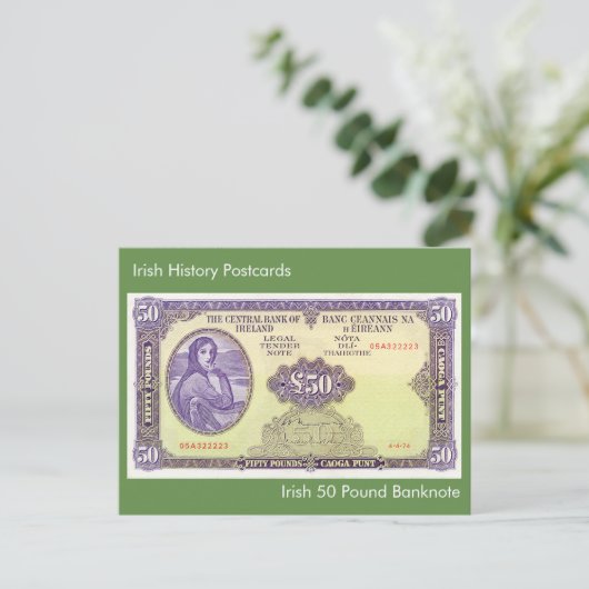 Irish 50 Pfund Banknote für Postkarte (Stehend Vorderseite)