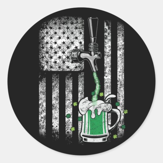 Irish American Flag Beer Kleeblatt St Patrick's Runder Aufkleber (Vorderseite)