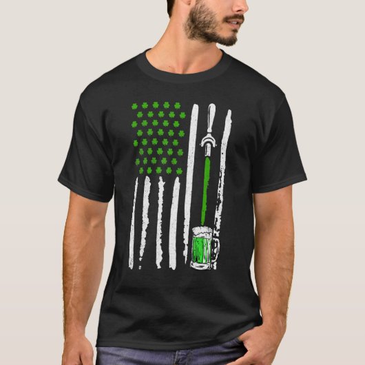 Irish American Flag Draft Beer Shamrock St Patrick T-Shirt (Vorderseite)