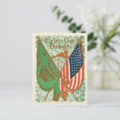 Irish American Flag Harp of Erin Kleeblatt Postkarte (Stehend Vorderseite)