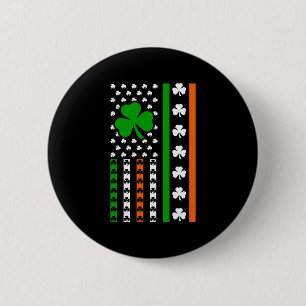 Irish American Flag Ireland Lucky Clover Kleeblatt Button