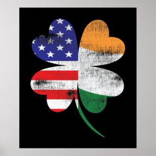IRISH AMERICAN FLAG Irland Kleeblatt Poster