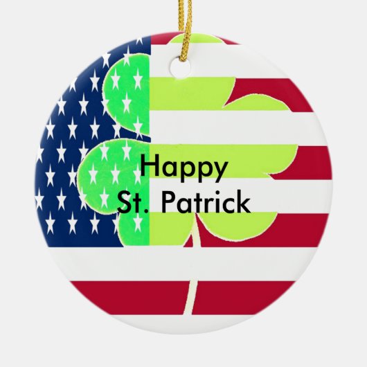 Irish American Flag Kleeblatt Clover St. Patrick Keramik Ornament (Vorne)