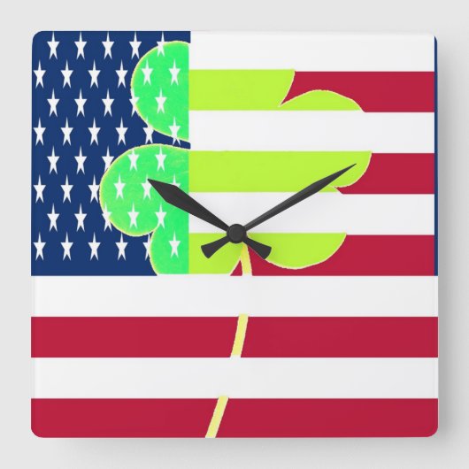 Irish American Flag Kleeblatt Clover St Patrick Quadratische Wanduhr (Vorderseite)