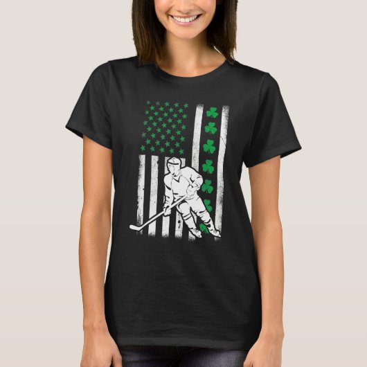 Irish American Flag Lucky Hockey St. Patrick's Day T-Shirt (Vorderseite)