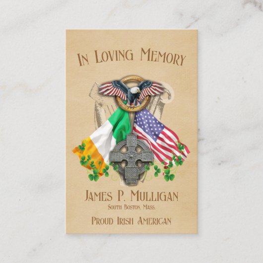 Irish American Memorial Foto Card Visitenkarte (Vorderseite)