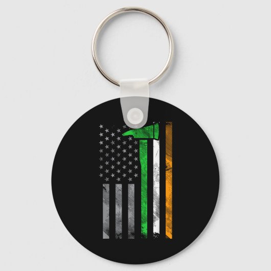 Irish American Us Flag Firefighter Axe Fire St Pat Schlüsselanhänger (Vorderseite)