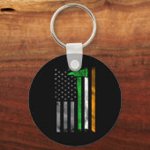 Irish American Us Flag Firefighter Axe Fire St Pat Schlüsselanhänger (Vorderseite)