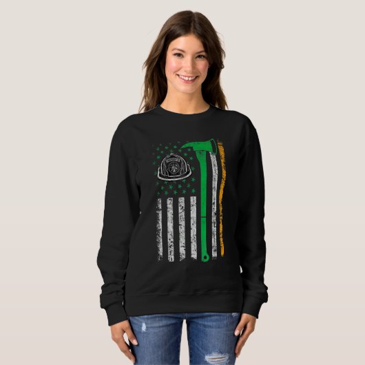 Irish American US Flag Firefighter Axe Fire St Pat Sweatshirt (Vorne ganz)