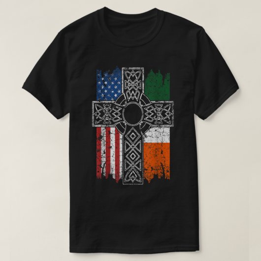 Irish American USA Flag Celtic Cross St Patrick's T-Shirt (Design vorne)