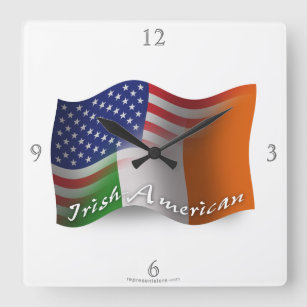 Irish-American Waving Flag Quadratische Wanduhr