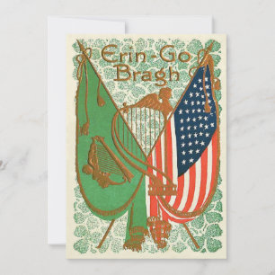 Irish-amerikanische Flagge Harfe von Erin Shamrock Einladung