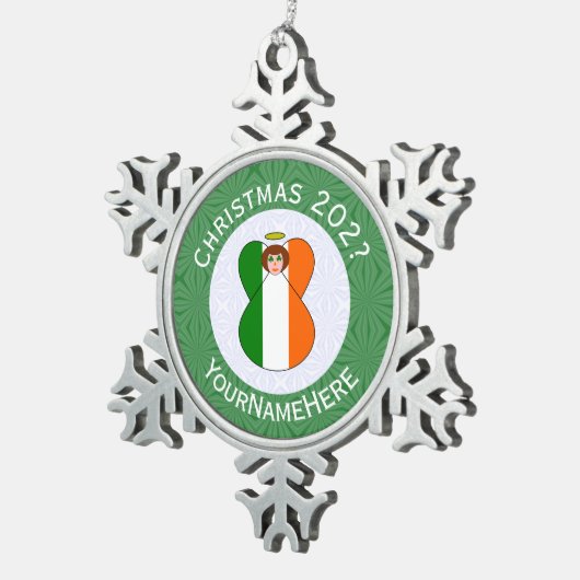 Irish Angel Christmas Flag Personalisiert Schneeflocken Zinn-Ornament (Rechts)