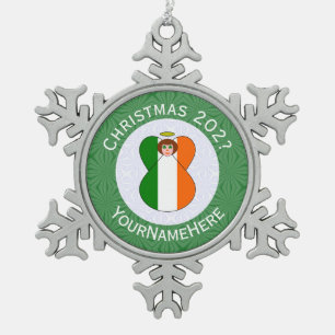 Irish Angel Christmas Flag Personalisiert Schneeflocken Zinn-Ornament