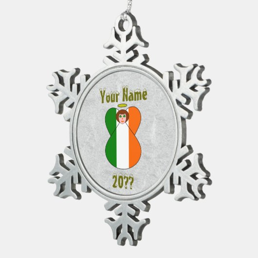 Irish Angel Flag Red Hair Kleeblatt Eyes Schneeflocken Zinn-Ornament (Rechts)