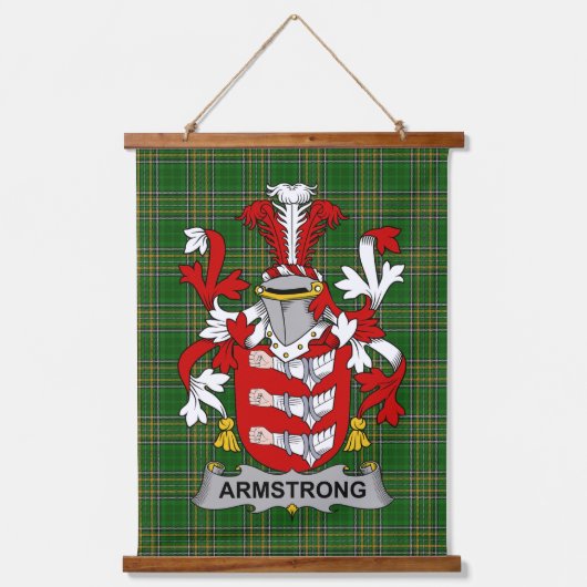 Irish Armstrong Coat of Arms Family Crest Wandteppich Mit Holzrahmen (Vorderseite)