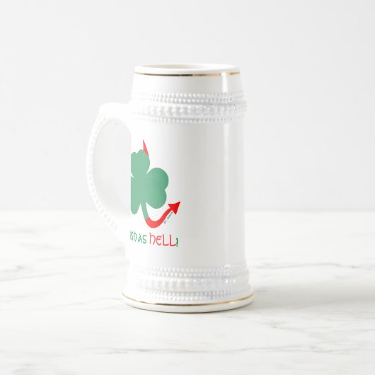 Irish As Hell St. Paddys Funny Novelty Kleeblatt Bierglas (Vorderseite Links)