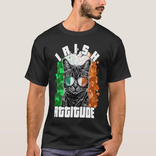 Irish Attitude  Cat Sunglasses Ireland Flag T-Shirt (Vorderseite)