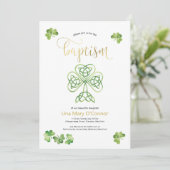 Irish Baby Baptisk Celtic Knot & Gold Script Einladung (Stehend Vorderseite)
