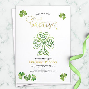 Irish Baby Baptisk Celtic Knot & Gold Script Einladung