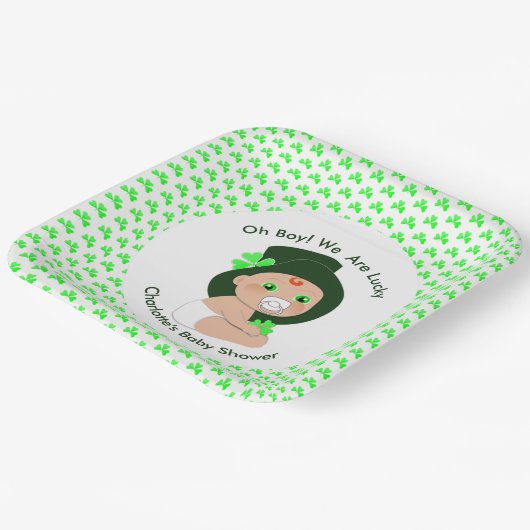 Irish Baby Shower Leprechaun Lucky Kleeblatt Pappteller (Gewinkelt)