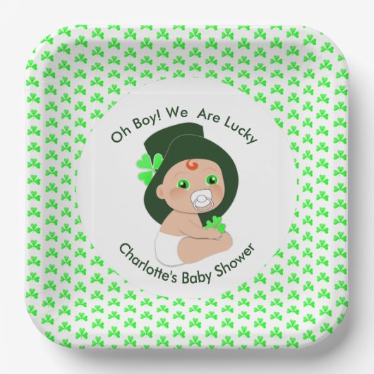 Irish Baby Shower Leprechaun Lucky Kleeblatt Pappteller (Vorderseite)