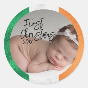 Irish Baby's First Christmas Runder Aufkleber
