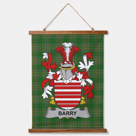 Irish Barry Coat of Arms Family Crest Wandteppich Mit Holzrahmen (Vorderseite)