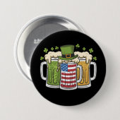 Irish Beer Ireland USA American Flag St Patrick's Button (Vorne & Hinten)