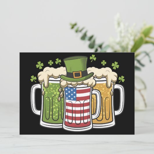 Irish Beer Ireland USA American Flag St Patrick's Einladung (Stehend Vorderseite)