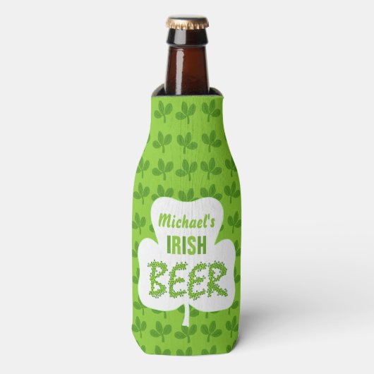 Irish Beer St Patricks Personalisiert Green Kleebl Flaschenkühler (Flaschenvorderseite)