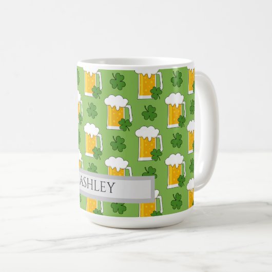 Irish Beer Tasse mit Kleeblatt Clover | Personalis (VorderseiteRechts)