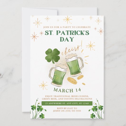 Irish Beers & Cheer St. Patrick's Day Party Einladung (Vorderseite)