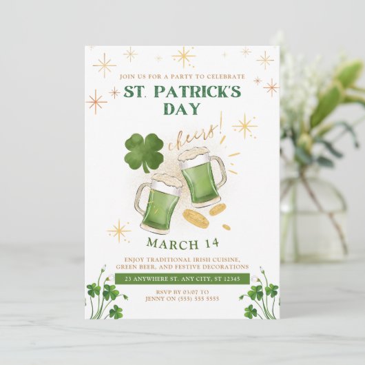Irish Beers & Cheer St. Patrick's Day Party Einladung (Stehend Vorderseite)