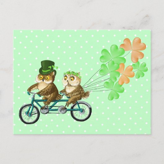 Irish bicyсle owls with clover baloons postkarte (Vorderseite)