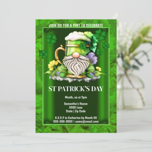 Irish Bierleprechaun gnome Irland Kleeblatt chic Einladung (Stehend Vorderseite)
