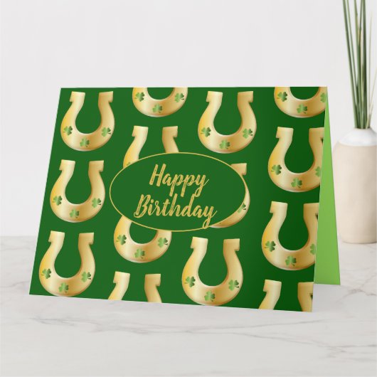 Irish Birthday Gold Horseshoes St Patricks Day Karte (Vorderseite)