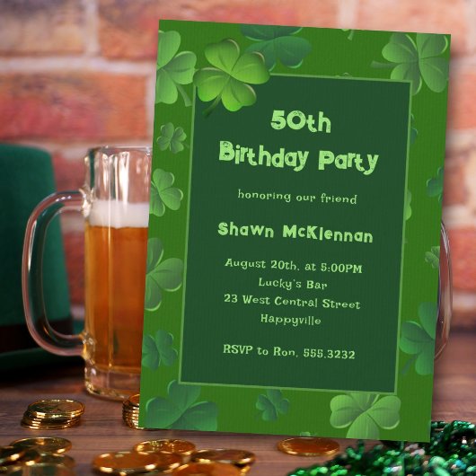 Irish Birthday Lucky Clovers Adult Party Einladung