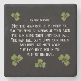 Irish Blessing and Shamrocks Black and Green Steinuntersetzer