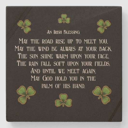Irish Blessing and Shamrocks Black and Green Steinuntersetzer (Vorderseite)