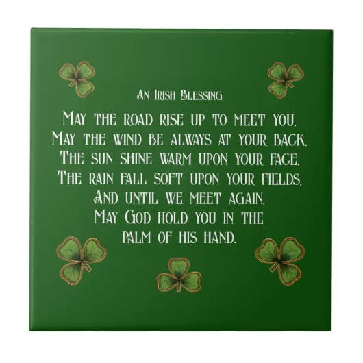 Irish Blessing and Shamrocks Dark Green Fliese (Vorderseite)