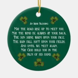 Irish Blessing and Shamrocks Green Typography Keramik Ornament